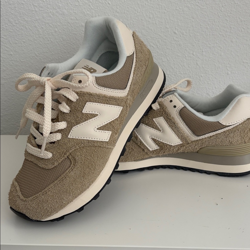 New Balance Tan and White Sneakers
